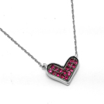 sterling silver and black rhodium plated red cz wide heart pendant necklace