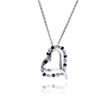 sterling silver black and double heart pendant necklace