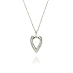 sterling silver baguette cz rhodium plated heart pendant necklace