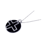 sterling silver cz and onyx rhodium plated cross pendant necklace