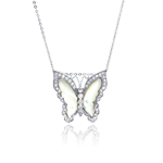 wholesale sterling silver mop butterfly cz white enamel inlay necklace