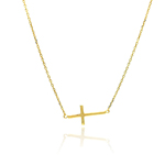 sterling silver gold plated sideways cross cz necklace