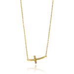 sterling silver gold plated curvy sideways cross cz necklace