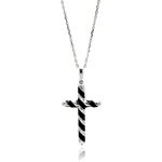 wholesale sterling silver black enamel stripe cross necklace