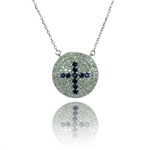 wholesale sterling silver disc blue cross cz inlay necklace