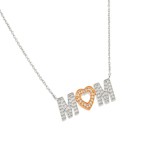 sterling silver and gold plated cz mom with heart pendant necklace
