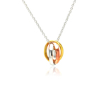 sterling silver tri color rhodium plated ring shape pendant necklace