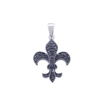 sterling silver black rhodium plated black cz flor de lis pendant