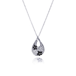 wholesale 925 sterling silver and black cz drop flower pendant necklace