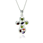 wholesale sterling silver colorful cz round cross pendant necklace