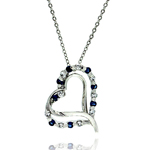 sterling silver double open heart pendant with blue and cz accents