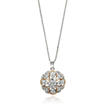 wholesale sterling silver flower and heart design cz inlay necklace