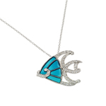 sterling silver and black rhodium plated cz blue fish pendant necklace