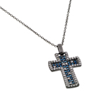 wholesale sterling silver and blue cz oxidized crossl pendant necklace