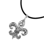 wholesale sterling silver feur de lis pendant with leather cord