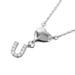 wholesale sterling silver heart and cz u necklace