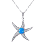 wholesale sterling silver cz starfish with synthetic blue opal necklace
