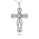 wholesale sterling silver designed cross necklace with cz