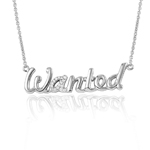 wholesale sterling silver cz word necklace "wanted"