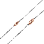 sterling silver chain necklace with rose gold plated twisting beads