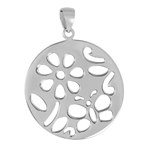 sterling silver round floral cutout pendant