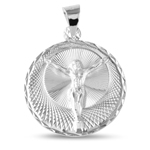 sterling silver high polish crucifix diamond cut medallion