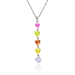 sterling silver multi color cz rhodium plated 5 heart pendant necklace