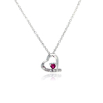 sterling silver red cz rhodium plated heart pendant necklace