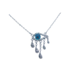 sterling silver blue eye cz multiple strand teardrop dangling necklace