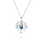 wholesale sterling silver outline disc evil eye cz necklace