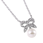 wholesale sterling silver cz encrusted bow with hanging synthetic pearl