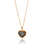 sterling silver gold plated black and heart cz necklace