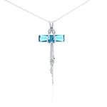 wholesale 925 sterling silver blue cz hanging strand pendant necklace