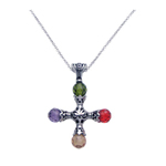 wholesale 925 sterling silver colorful stones cross pendant necklace