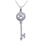 wholesale sterling silver cz clover key pendant necklace