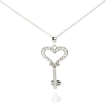sterling silver black rhodium plated cz key heart pendant necklace