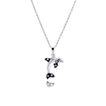 wholesale sterling silver and black rhodium plated fins cz dolphin pendant necklace