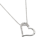 wholesale sterling silver cz slanted heart pendant necklace