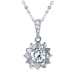 sterling silver flower shaped pendant with cz accents