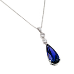 wholesale sterling silver blue teardrop cz dangling necklace