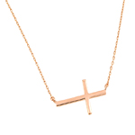 sterling silver rose gold plated plain sideways solid cross pendant necklace