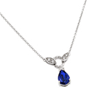wholesale sterling silver blue and cz tear drop shape pendant necklace
