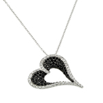 wholesale sterling silver and black cz curved heart pendant necklace