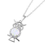sterling silver nickel free rhodium plated owl with opal center necklace