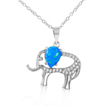 wholesale sterling silver elephant with cz and synthetic blue opal necklace