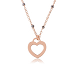 sterling silver rose gold plated black dc beaded open heart necklace