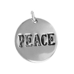 sterling silver 'peace' engraved disc pendent