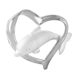 sterling silver open heart with white dolphin pendant