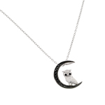 sterling silver black rhodium plated moon and owl pendant necklace