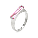 wholesale 925 Sterling Silver Rhodium Finish Long Pink CZ Bar Ring